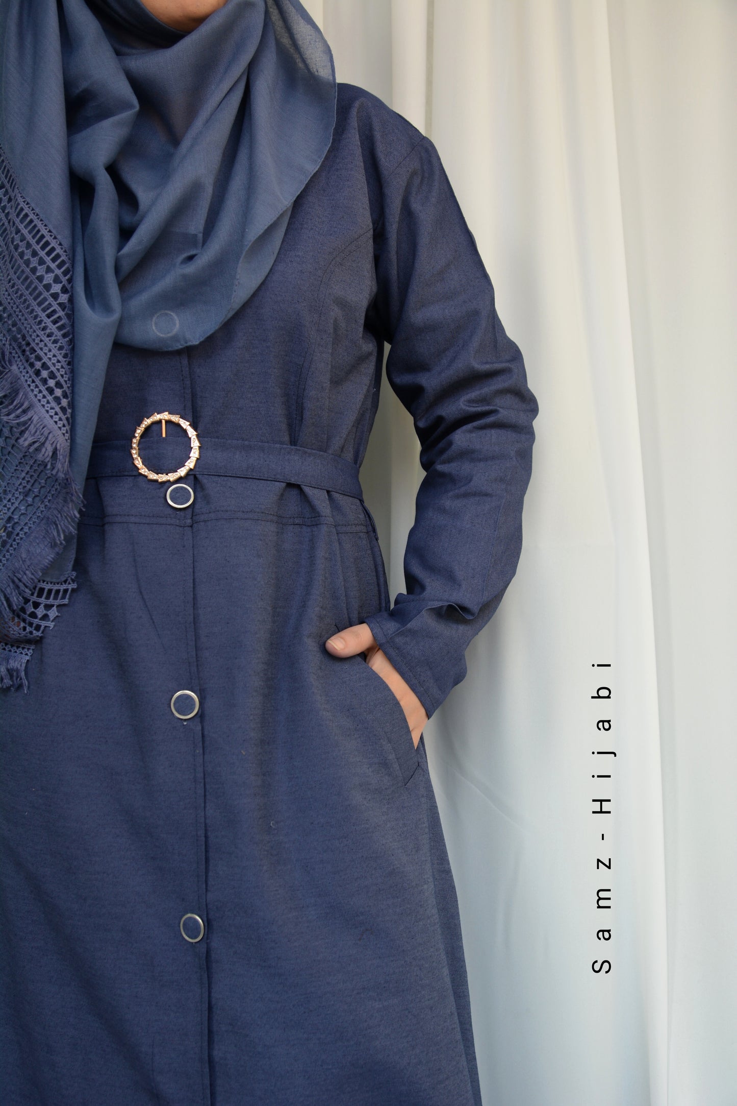 Summer Denim Coat Abaya - Denim Dark