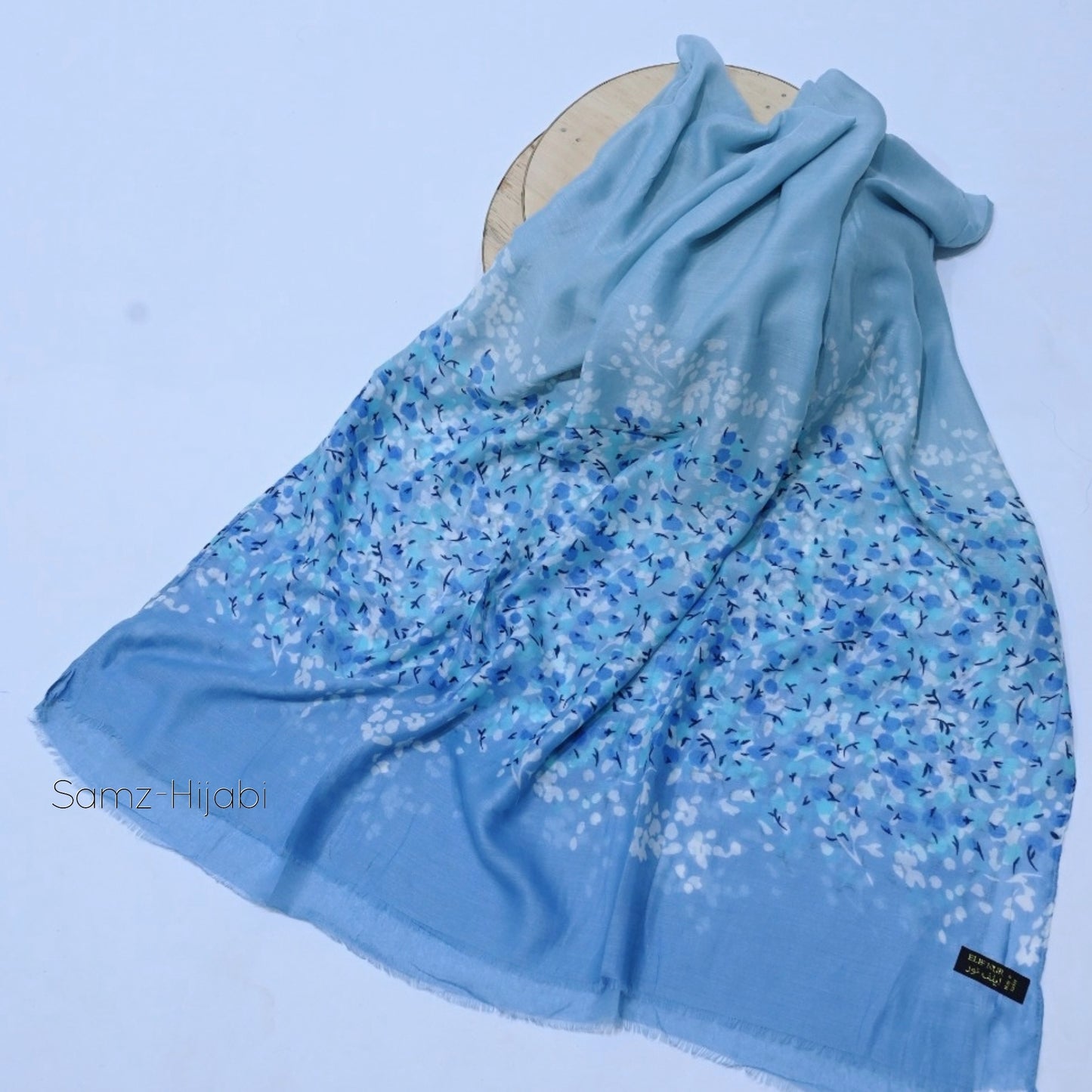 Floral Splash Printed Lawn Hijab-blue