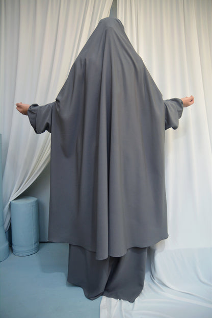 Two in One Saudi Jilbab - light gray