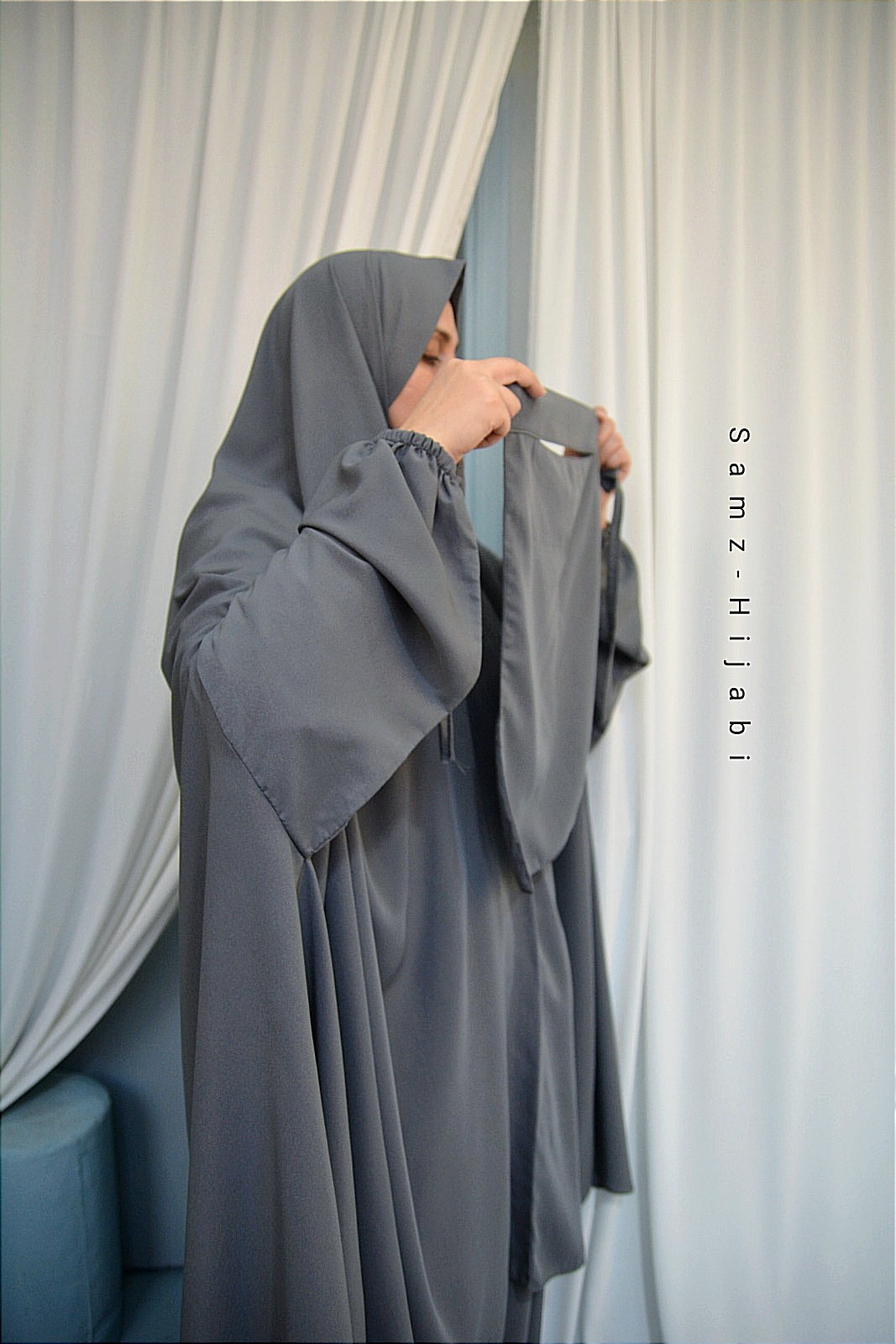 Two in One Saudi Jilbab - light gray