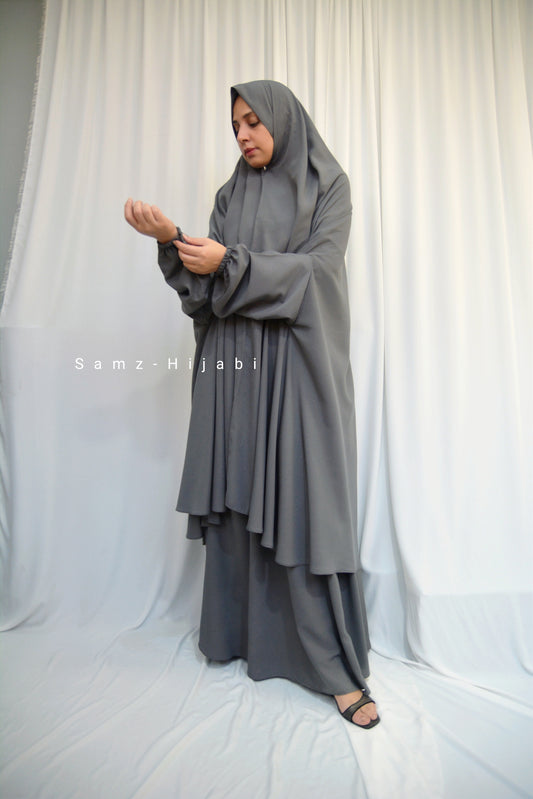 Two in One Saudi Jilbab - light gray