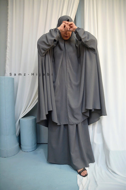 Two in One Saudi Jilbab - light gray