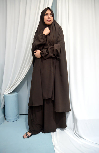 Two in One Saudi Jilbab - chocolate brown