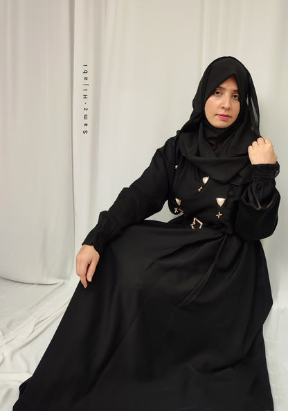 Monochrome Studs Abaya- Black