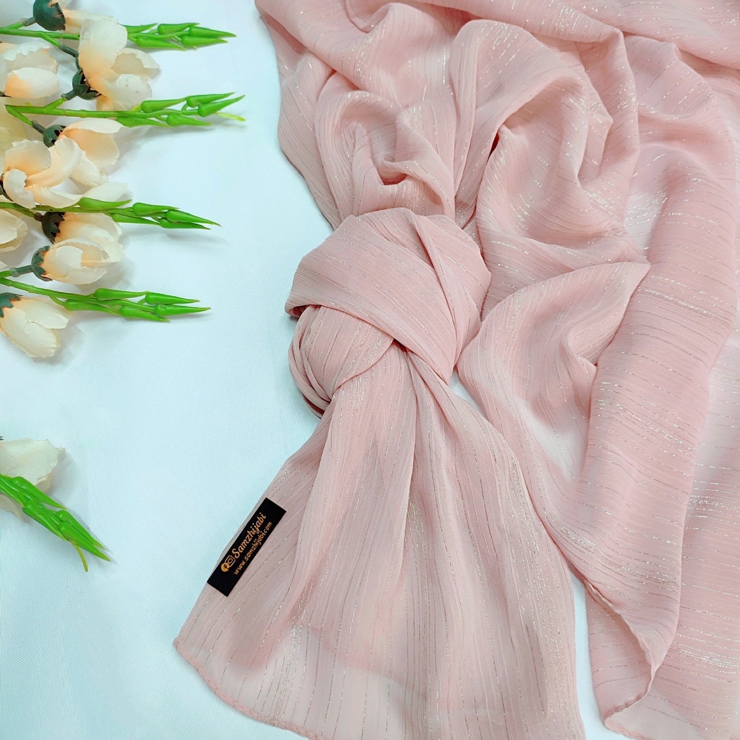 Shimmer chiffon hijab peachy pink