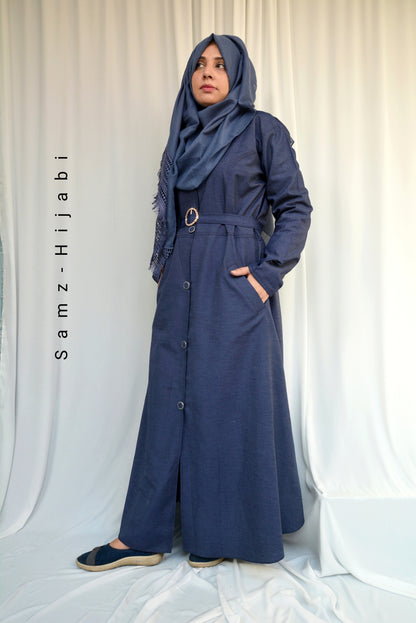 Summer Denim Coat Abaya - Denim Dark