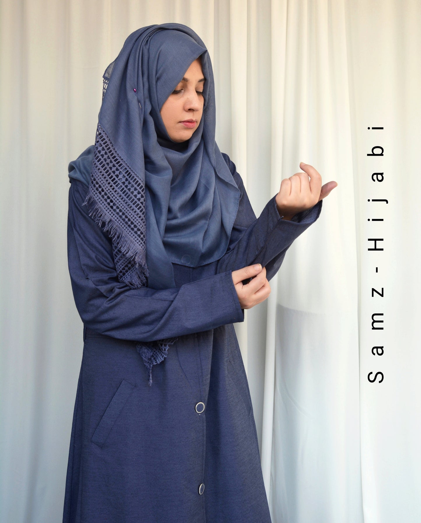 Summer Denim Coat Abaya - Denim Dark