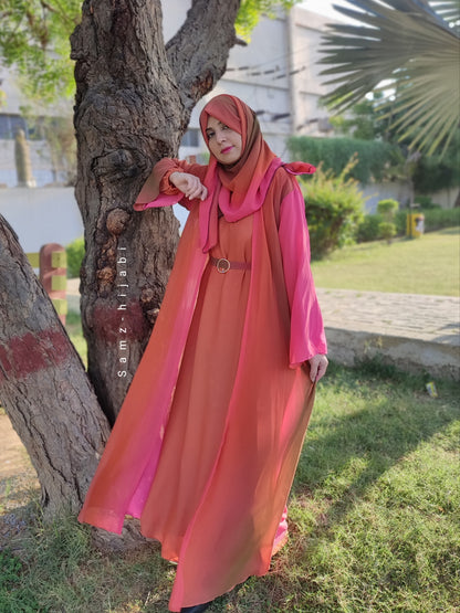 Ombre Intense Separate Upper Abaya Burnt Orange Pink