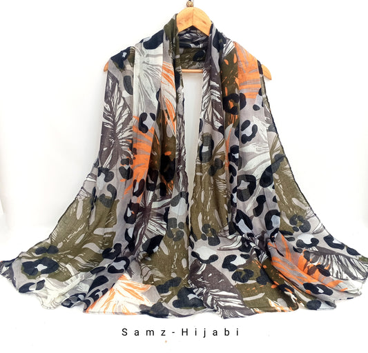 Esthetic Cheeta Print Lawn Hijab Army Green