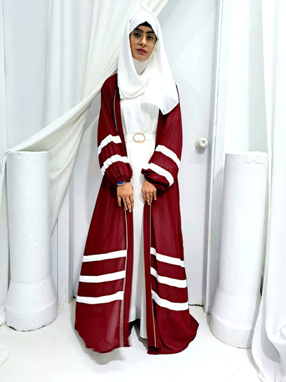 Designer Strap Abaya Cherry