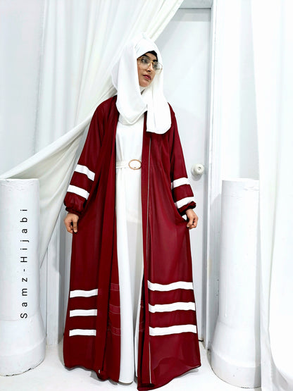 Designer Strap Abaya Cherry