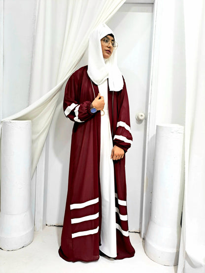 Designer Strap Abaya Cherry