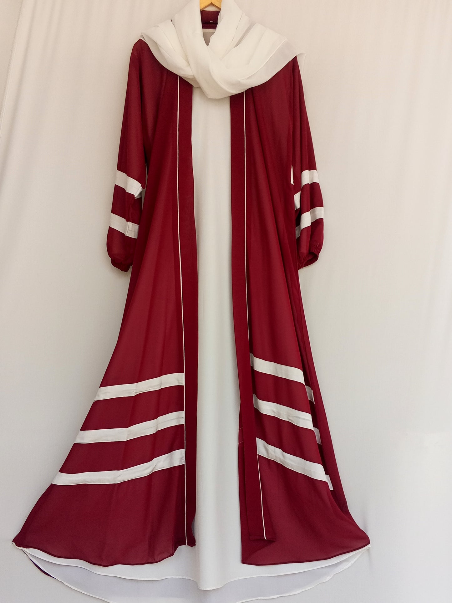 Designer Strap Abaya Cherry