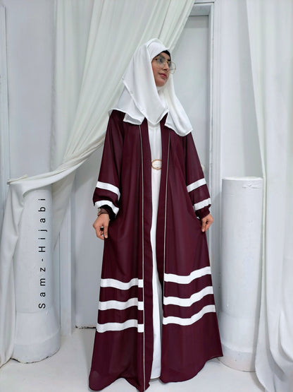 Designer Strap Abaya Maroon