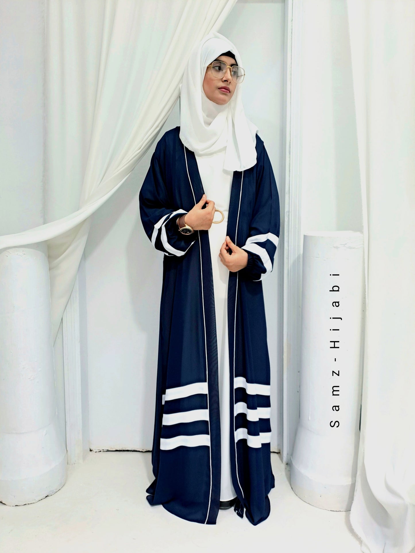 Designer Strap Abaya Blue