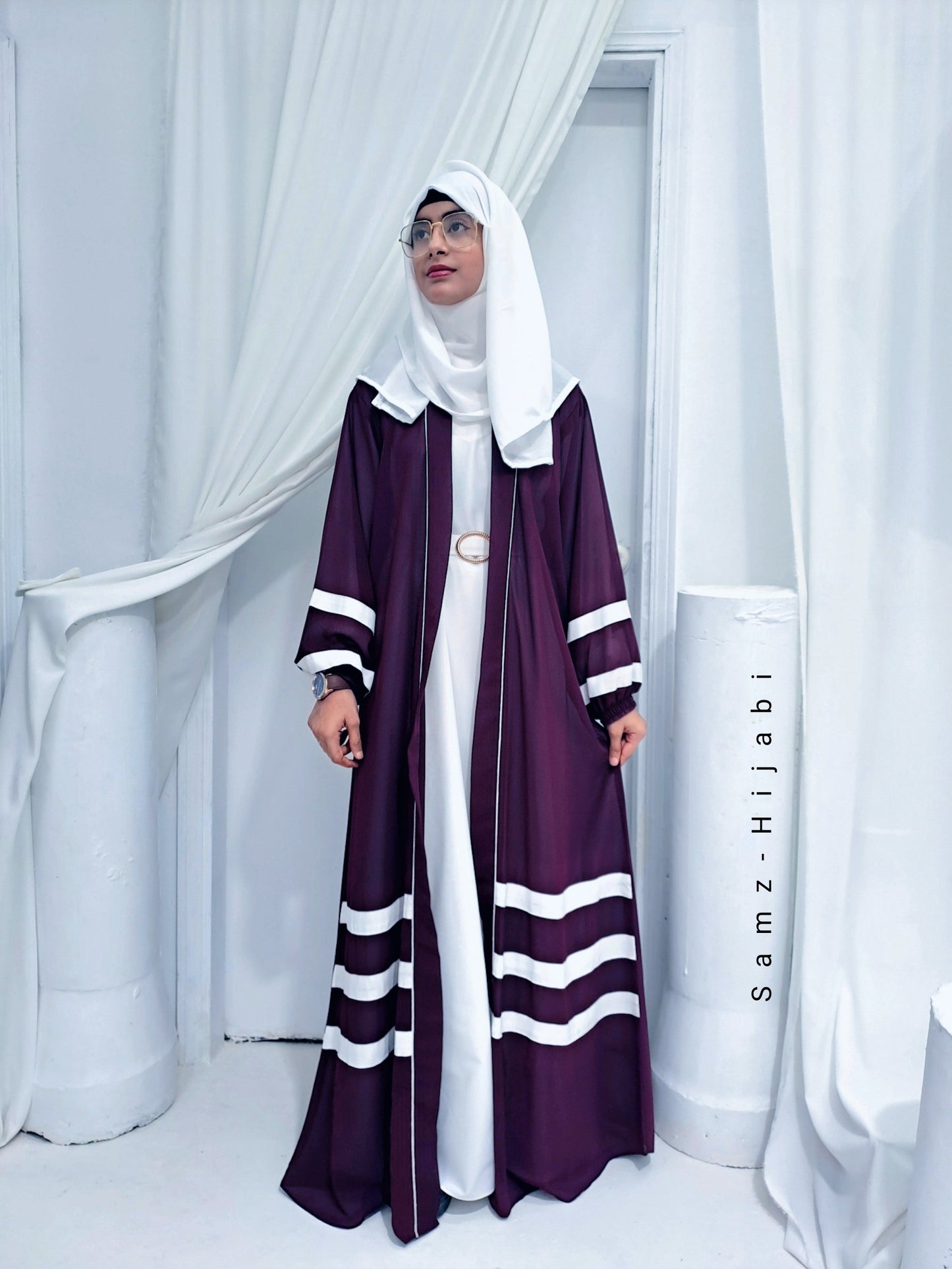 Designer Strap Abaya  plum purple