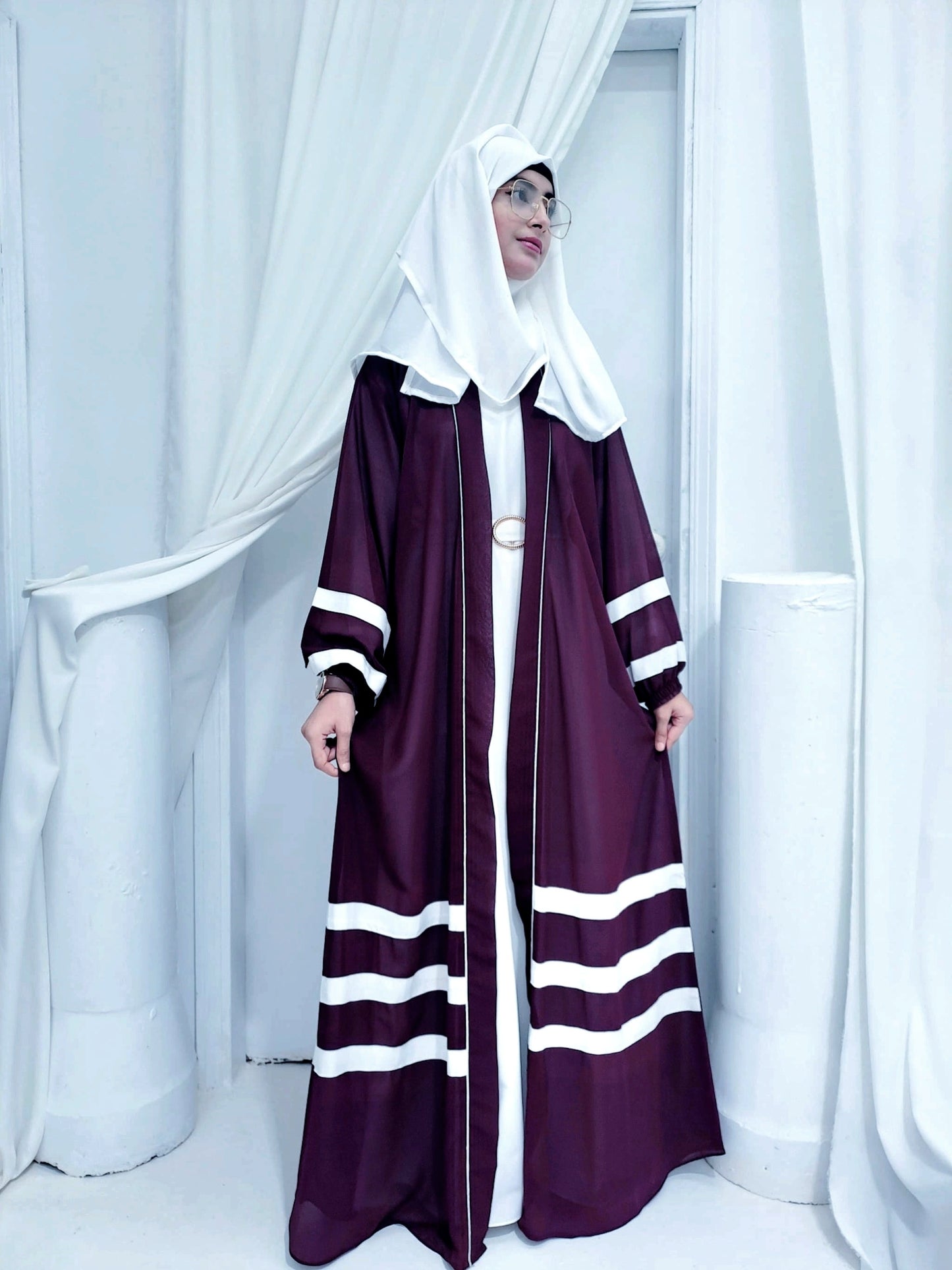 Designer Strap Abaya  plum purple