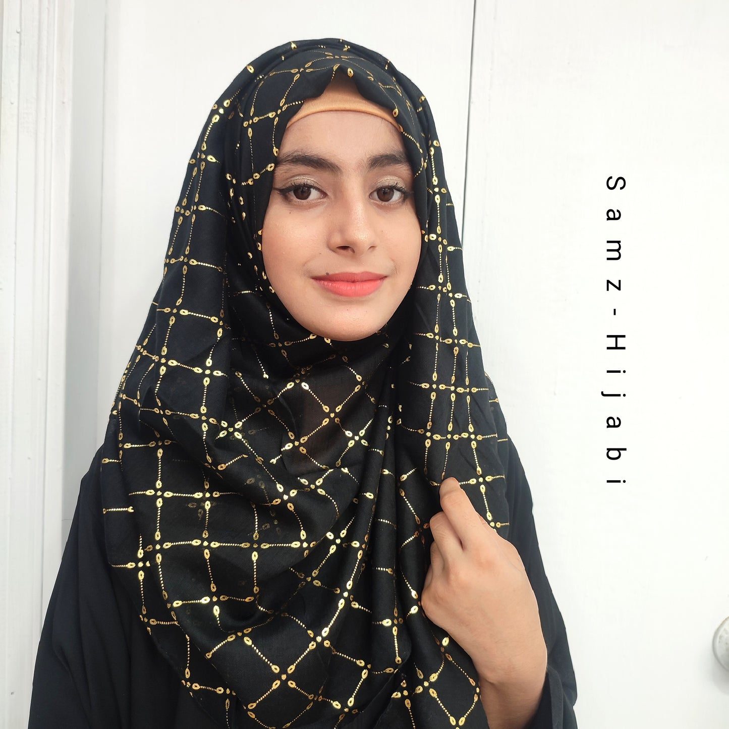 Lux Gold Foil Lawn Hijab-Black