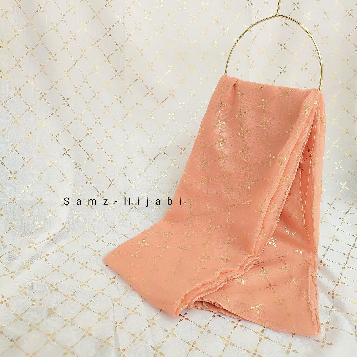 Lux Gold Foil Lawn Hijab-Peach