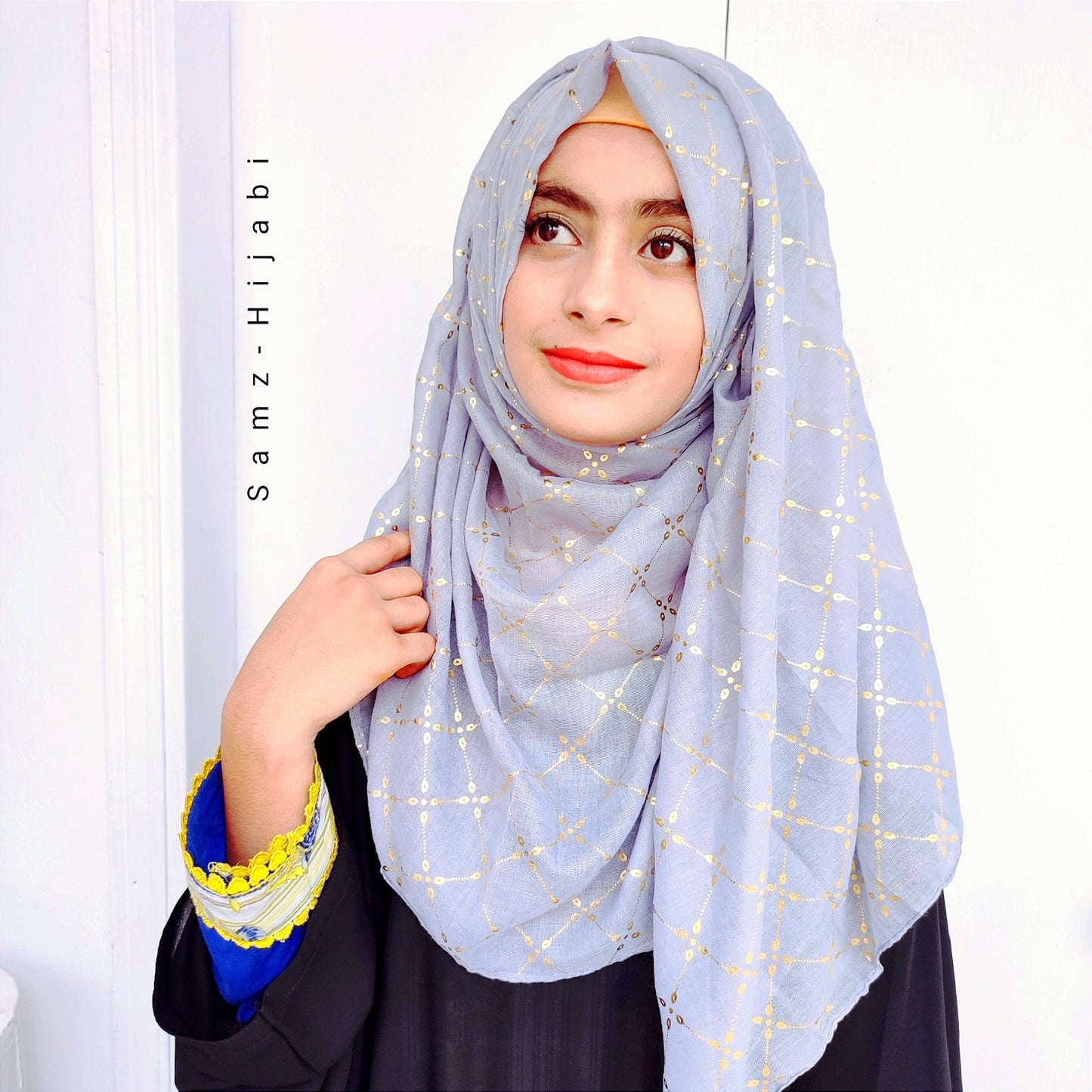 Lux Gold Foil Lawn Hijab-Powder Lavender