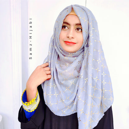 Lux Gold Foil Lawn Hijab-Powder Lavender