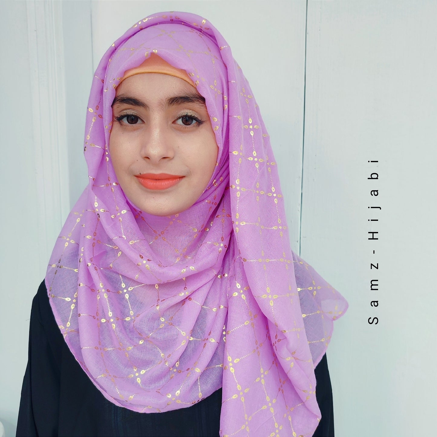 Lux Gold Foil Lawn Hijab-Lilac