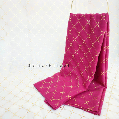 Lux Gold Foil Lawn Hijab-Pink