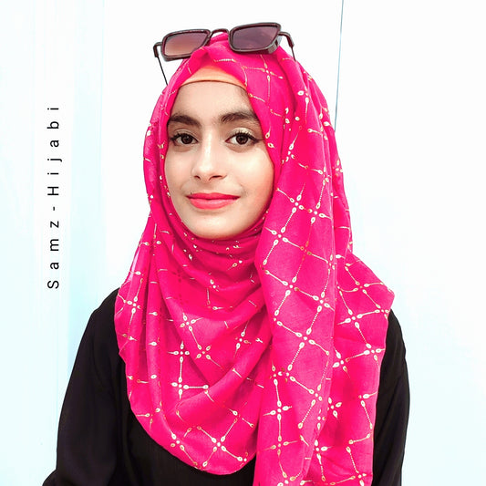 Lux Gold Foil Lawn Hijab-Pink