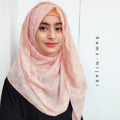 Lux Gold Foil Lawn Hijab- Nude Pink