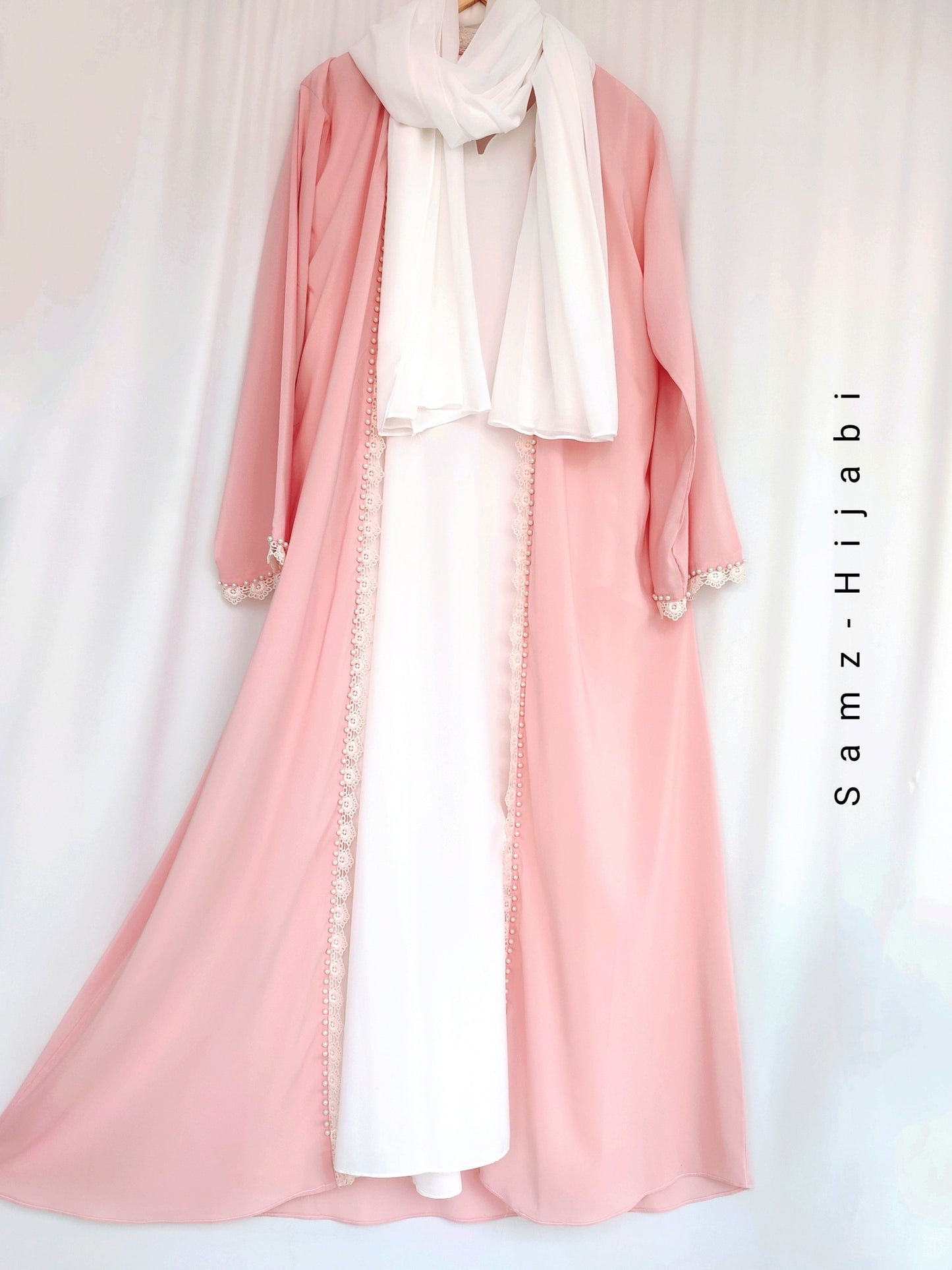 Pearl Lace Separate Upper Abaya Pink