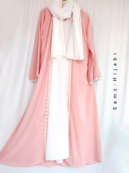 Pearl Lace Separate Upper Abaya Pink