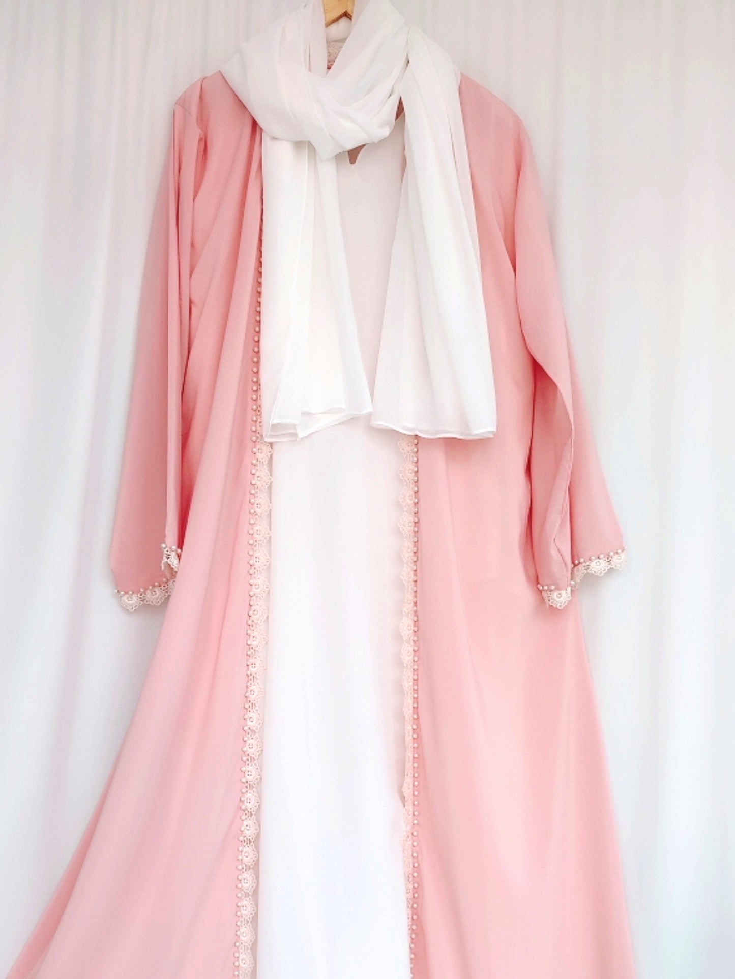 Pearl Lace Separate Upper Abaya Pink