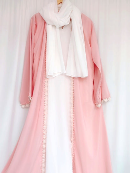 Pearl Lace Separate Upper Abaya Pink