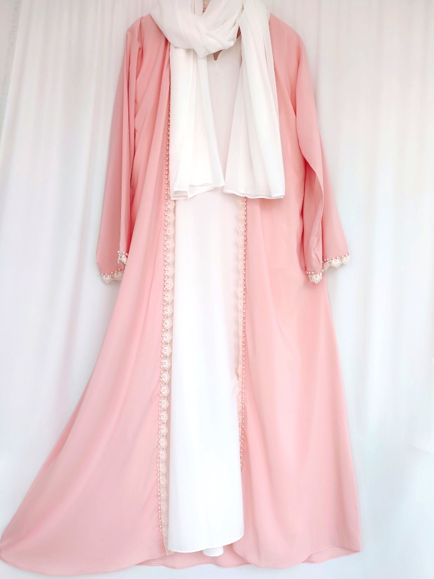 Pearl Lace Separate Upper Abaya Pink