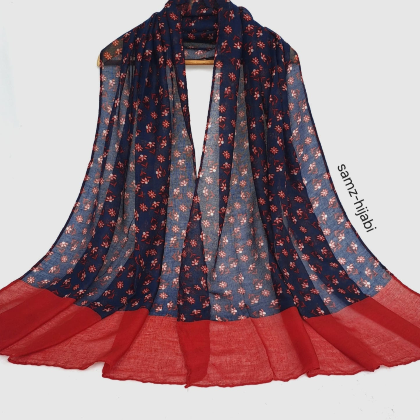 Floral Print Lawn Hijab - Red Blue