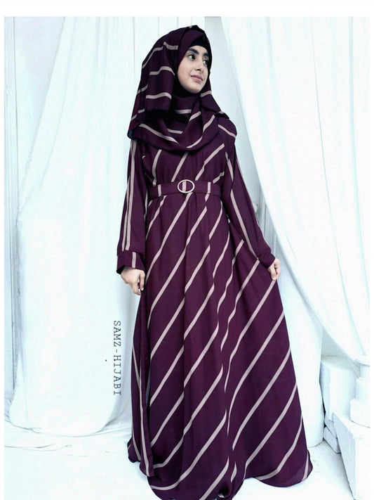 Diagonal Line Umbrella Flyer Abaya-Plum Purple