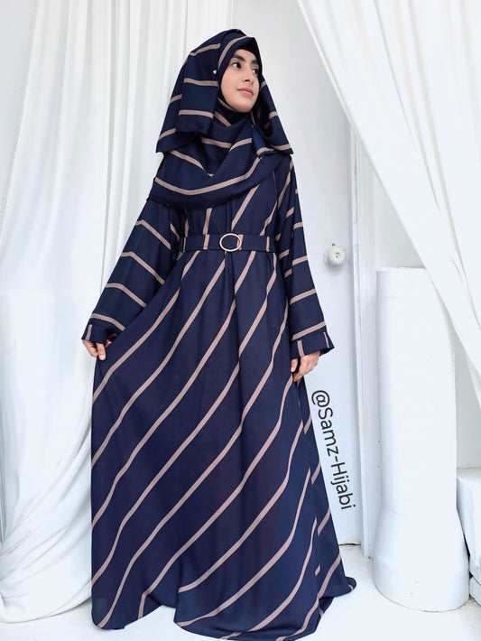 Diagonal Line Umbrella Flyer Abaya-Navy Blue