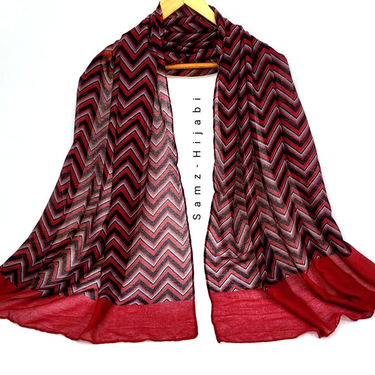 Zigzag Viscose Lawn Hijab-Red Black