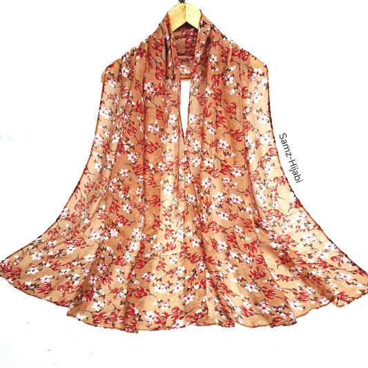 Tiny Flora Printed Lawn Hijab -Honey