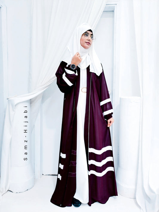 Designer Strap Abaya  plum purple