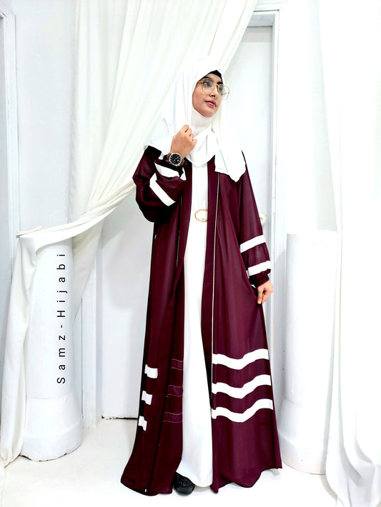 Designer Strap Abaya Maroon