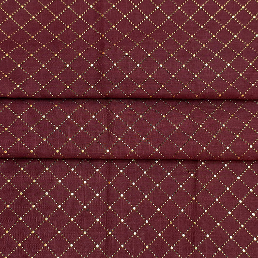 Gold Mukesh Viscose Check Hijab-Maroon