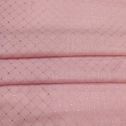 Gold Mukesh Viscose Check Hijab-Pink