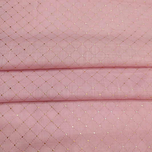 Gold Mukesh Viscose Check Hijab-Pink