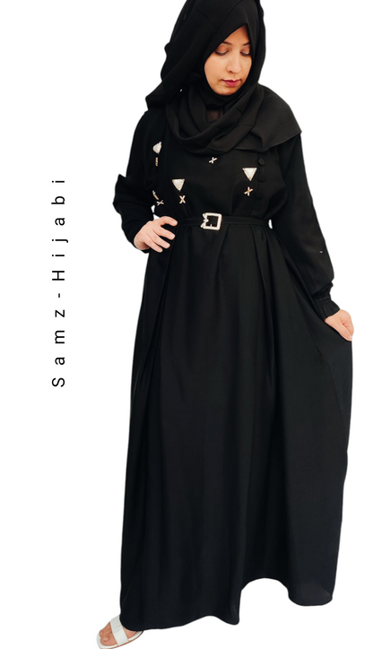 Monochrome Studs Abaya- Black