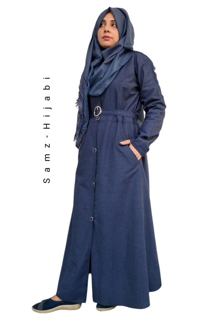 Denim Coat Abaya - Denim Dark