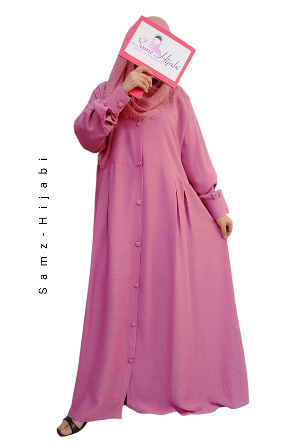 Zoom Nida Open Abaya -Pink