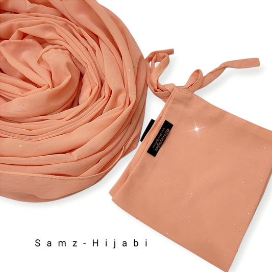 Sparkling Glitter Hijab Naqab Set Fresh Peach