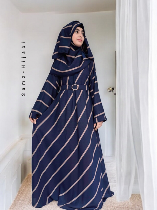 Diagonal Line Umbrella Flyer Abaya-Navy Blue