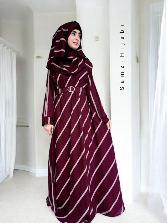 Diagonal Line Umbrella Flyer Abaya-Maroon